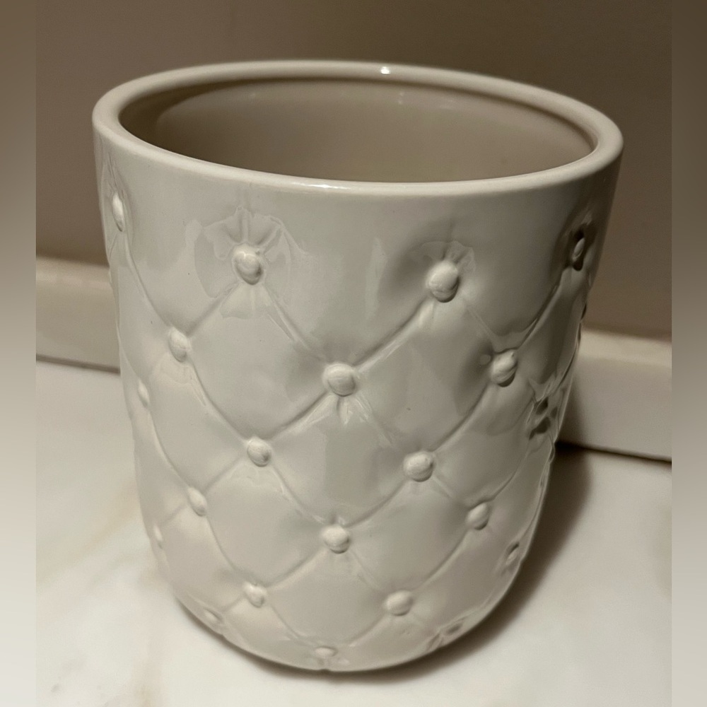 White Ceramic Quilted Planter/Crock